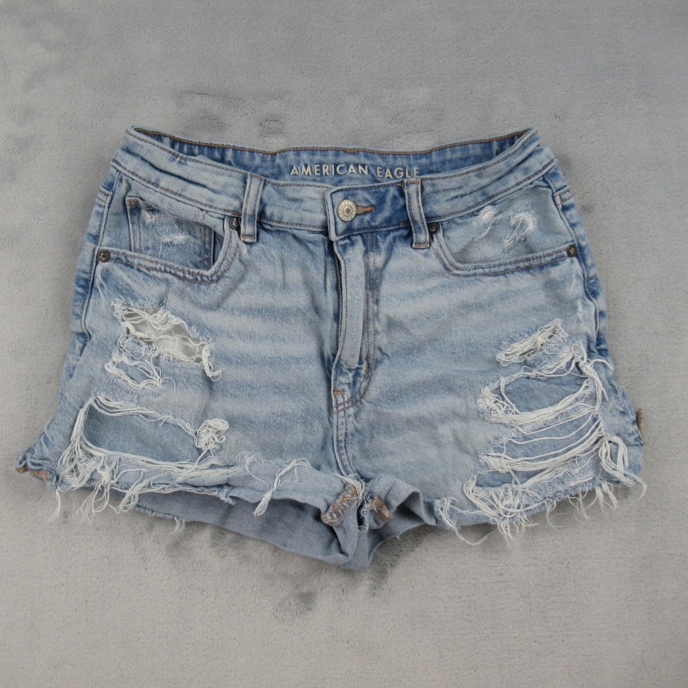 American Eagle Mom Short Light Wash Distressed Denim Jean Shorts Size 2 Strigid